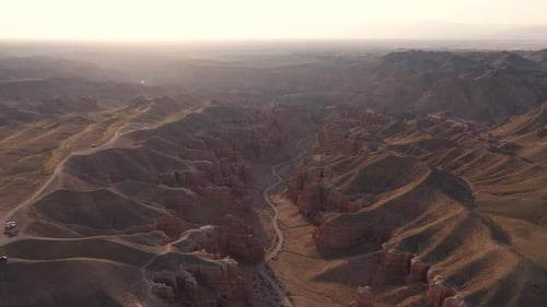Aerial view of canyon, Kazakhstan.