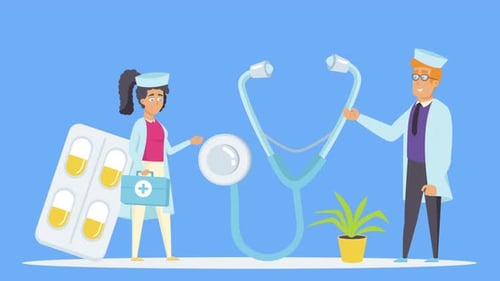 Flat Design Animated Healthcare Professionals and Medical Supplies