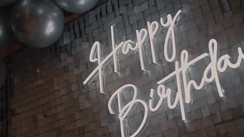Happy Birthday Neon Sign with Balloons, Party Decoration