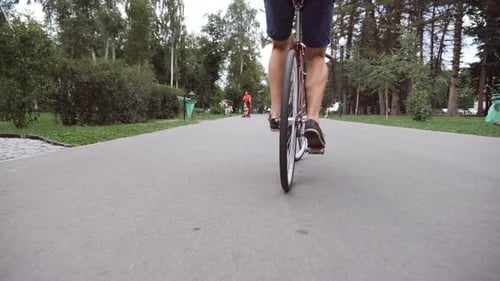 Young Man Riding a Vintage Bicycle at the Park Road Sporty Guy Cycling Outdoor Healthy Active