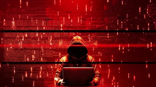 Hacker with computer setting technology security breach hacking cyber internet virus web criminal id