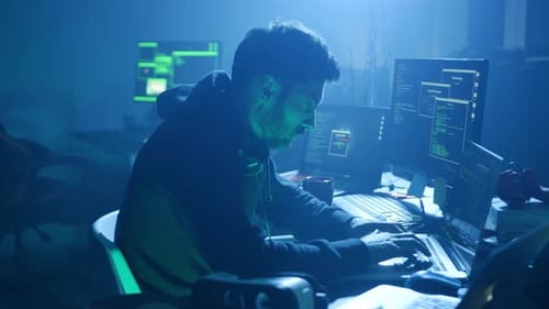 Focused Coder Working Late at Night