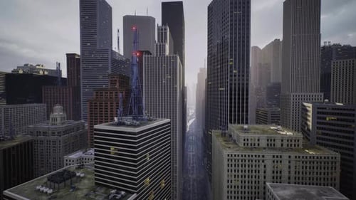 Fpv Drone Flies Over the Streets Next to Modern Skyscrapers in the Center of a Large Metropolis City