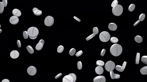 Medical Tablets Falling In Slow Motion