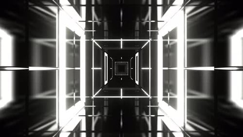 Weißer heller Neonkorridor mit Lasershow-Hintergrund VJ Loop in 4K