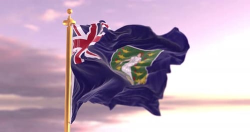 Realistic British Virgin Islands Flag Waving Against Sunset Sky