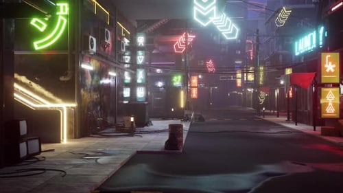 Futuristic Cyberpunk City Street with Vibrant Neon Lights