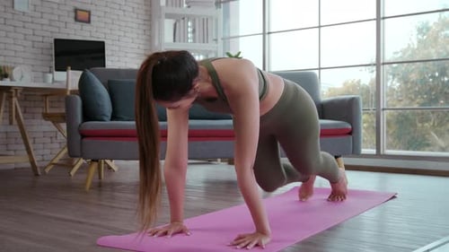 Woman Doing Mountain Climber Exercise at Home