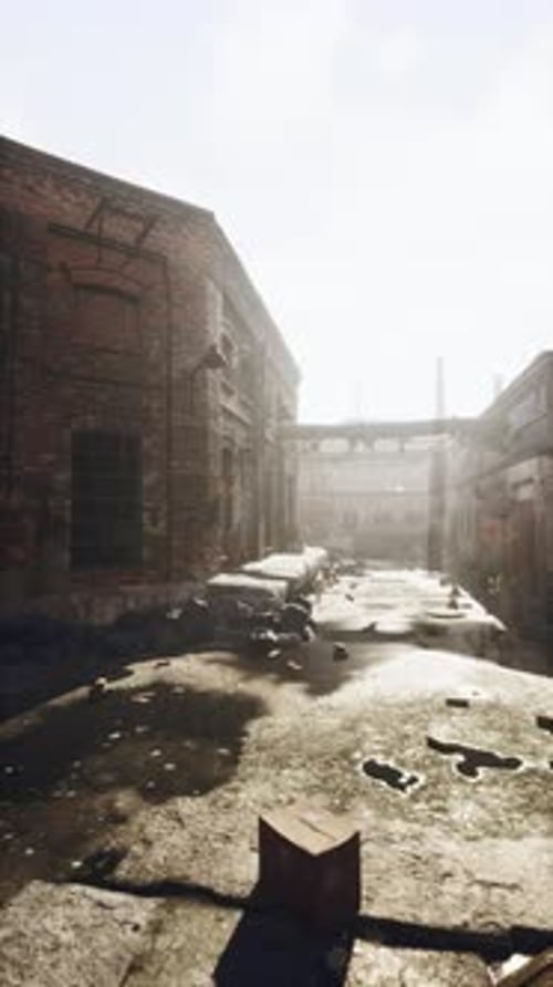 Vintage Brick Factory on City Street Vertical