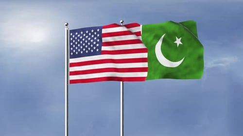 USA and Pakistan Flags Waving in Realistic Sky Loop