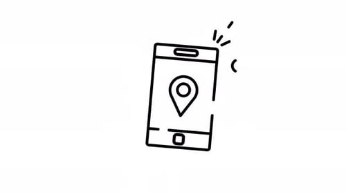 Smartphone with GPS Pin for Delivery Tracking – Animated Looping Video, Alpha Channel, Line Art Styl