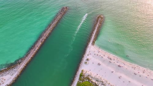 Nokomis Beach with Soft White Sand and North and South Jetty in Sarasota County USA Many People