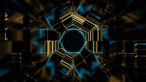 Light Yellow And Cyan Futuristic Nightclub Tunnel With Strobe Lights Background Vj Loop In 4K