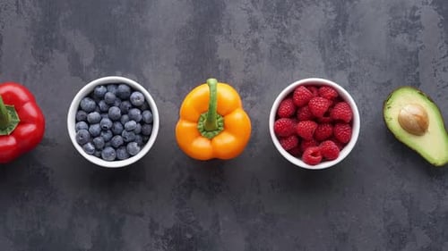 Healthy Food Flat Lay with Fruits and Vegetables