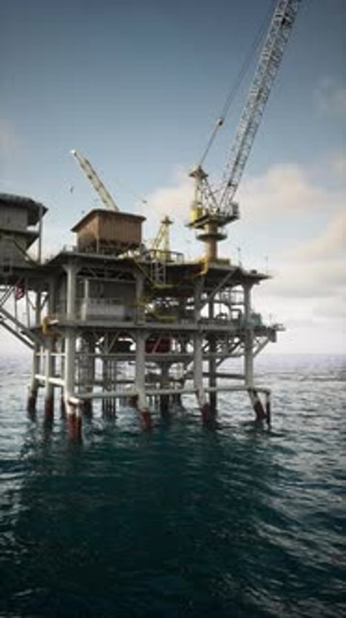 Weathered Oil Rig Amidst Ocean Waves
