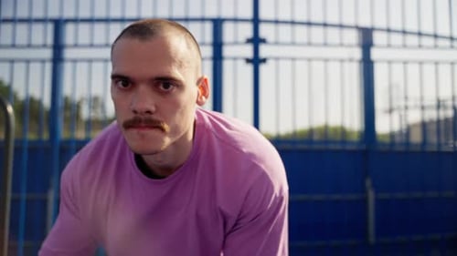 Sunny Day Slow Motion Basketball Dribbling on Outdoor Court