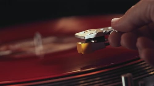 Record Player Needle Placement on Red Vinyl