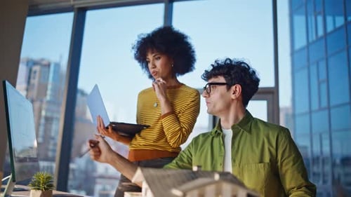 Architectural Team Brainstorming Building Company Workspace Closeup Architect