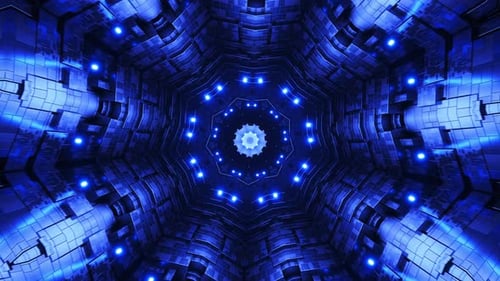Blue abstract animation of circular structure. Kaleidoscope VJ loop