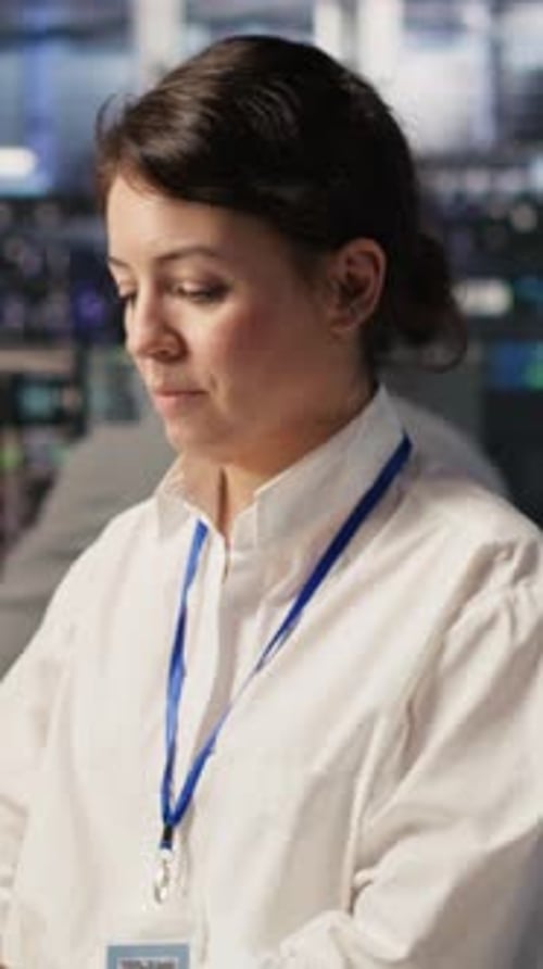 Vertical Video Data Center Software Developer Using PC to Monitor Neural Networks