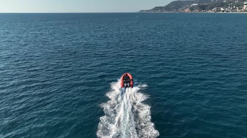 Police Boat Aerial View Chasing on a Sunny Day Checking Documents Highquality Background