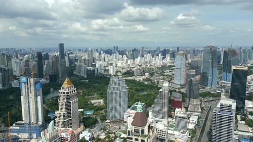 Aerial View of Bangkok Cityscape with Skyscrapers and Urban Buildings Thailand