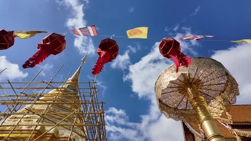 Tibetan flags in the temple.