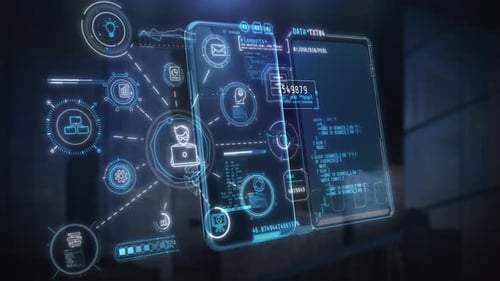 Holographic Displays Showing Futuristic Software Development and Data Processing