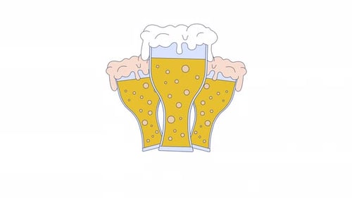 Fresh beer with bubbles and froth in glasses 2D object animation
