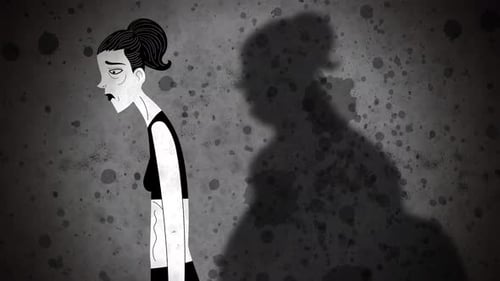 very thin woman with anorexia casting the shadow of an obese woman