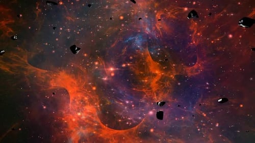Cosmic Deep Space Nebula with Floating Asteroids Background