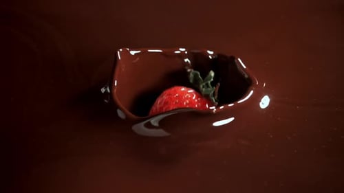 Strawberry Drops Into Rich Dark Chocolate
