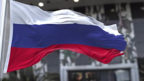 Realistic Russian Federation Flag Waving on a Pole