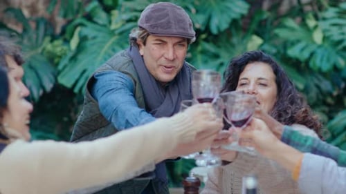 People Toasting Wine at Outdoor Gathering