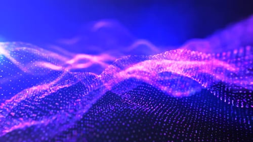Abstract Digital Waves with Glowing Particles Background