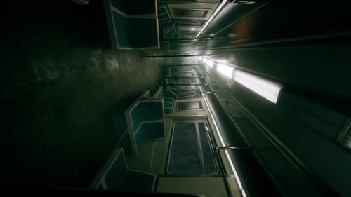 Vertical Empty Metal Subway Train in Urban Chicago