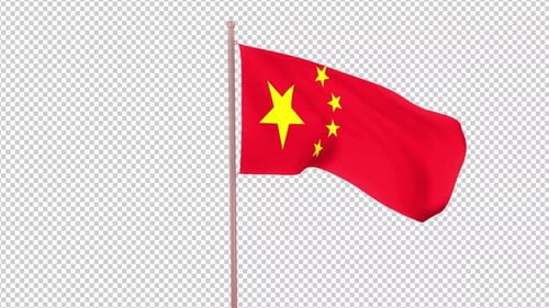 Realistic China Flag Waving on Transparent Background