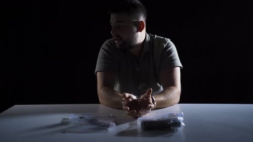 A polícia está interrogando o criminoso.