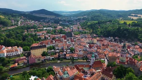 view from above of the historic city center and its surroundings