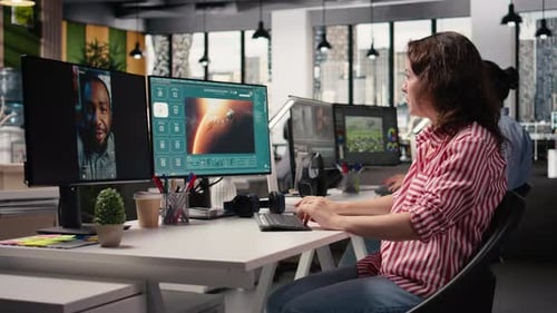 Employee Operating AI Chatbot to Generate Mars and Cosmic Visuals