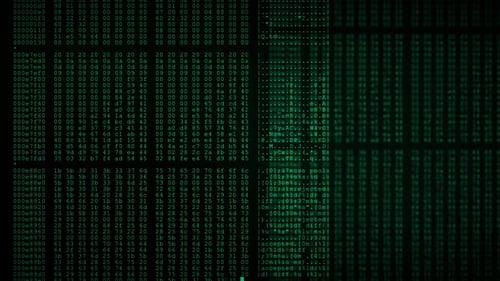 3D-Programmcode im virtuellen Raum verschoben, Datenfluss, Animation, IT-Softwareentwicklung