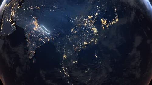 Realistic Earth Orbit and Zoom Glowing Borders Nepal