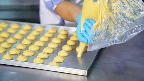 Sweet delicious bakery making deserts. Baking pastry cake cooking.