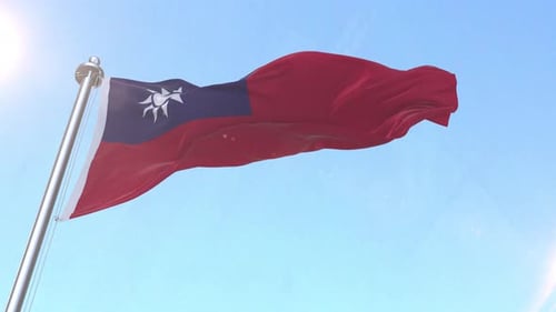 Taiwan National Flag Waving in Sunny Blue Sky