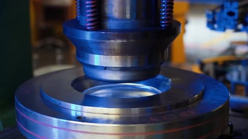 Steel pot making machine, cookware hydraulic press machine. cookware manufacturing plant. 4K, slow m