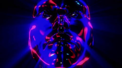 Pulsating Neon Robotic Face Loop Background