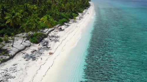 Tropical Sandy Beach and Transparent Blue Ocean on Sunny Day Aerial View of Paradise Luxury Resort