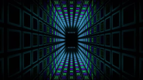 Purple And Turquoise Neon Light Squares In Grille Tunnel Background Vj Loop In 4K