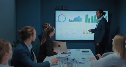 Modern Office Meeting Presentation of Business Charts