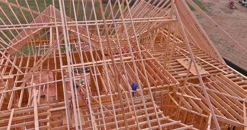 Aerial View of House Frame Under Construction